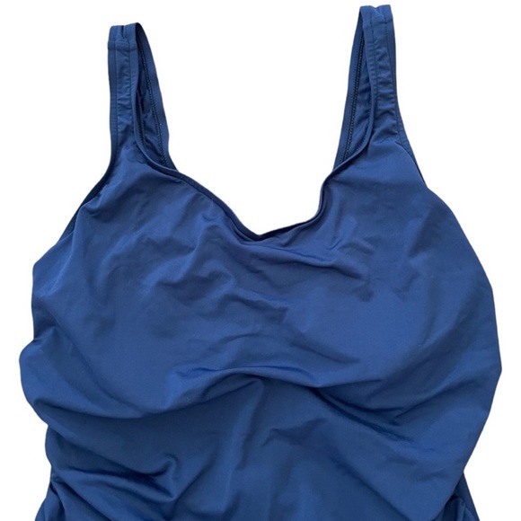 Speedo Endurance Plus Size Blue Ruched Sides One Piece Swimsuit - Picture 2 of 6